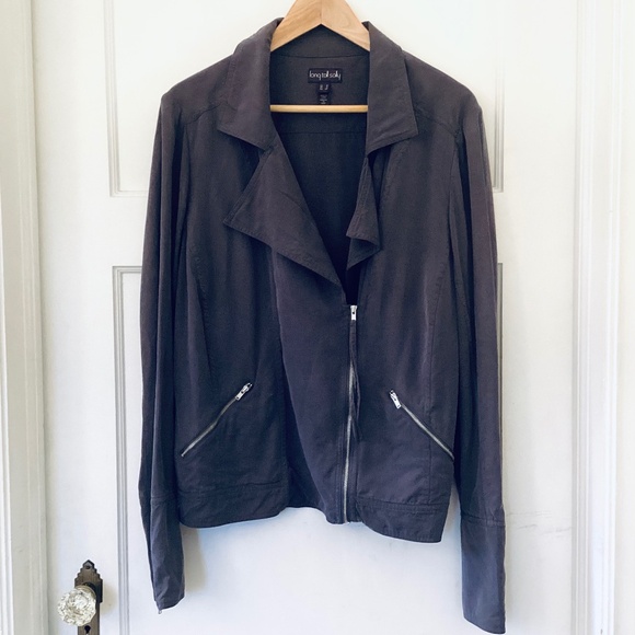 long tall sally Jackets & Blazers - Long Tall Sally Jacket Size 12 Lyocell Gray Double Breasted Zipper Moto Biker